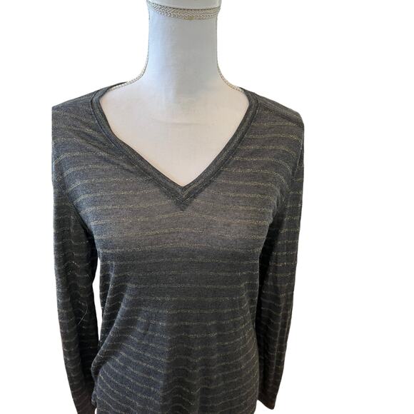 Rails Sami Drop Shoulder V Neck Long Sleeve Tee Charcoal Gray Stripe S - Picture 4 of 11